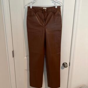 Wilfred The Melina High-Waisted Straight Leg Vegan Leather Pants Brown Women's 8
